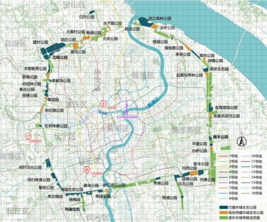   上海环城生态公园带环上生态公园布点图。( 环城生态公园带推进办供图)